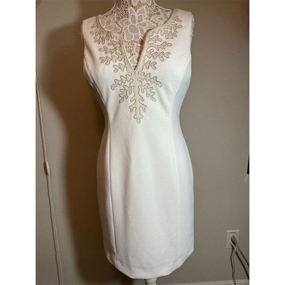 Pappagallo Dresses & Skirts - Pappagallo White Gold Embroidered Sleeveless Shift Dress One Size